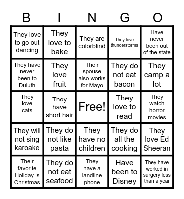 Get to know co-workers Bingo Card