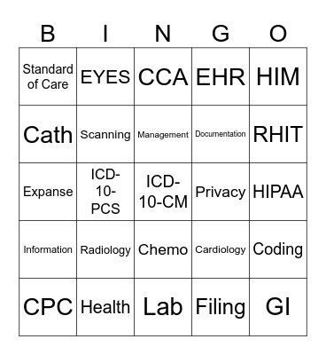 Health Information Management BINGO Card