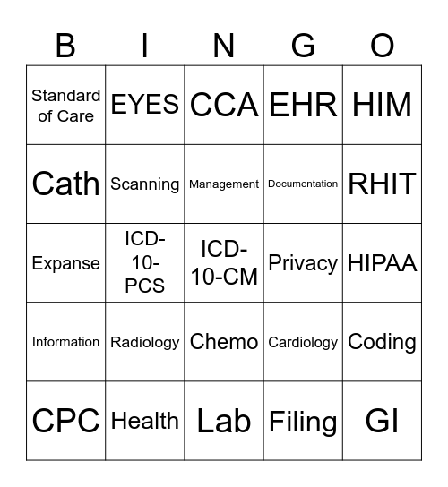 Health Information Management BINGO Card