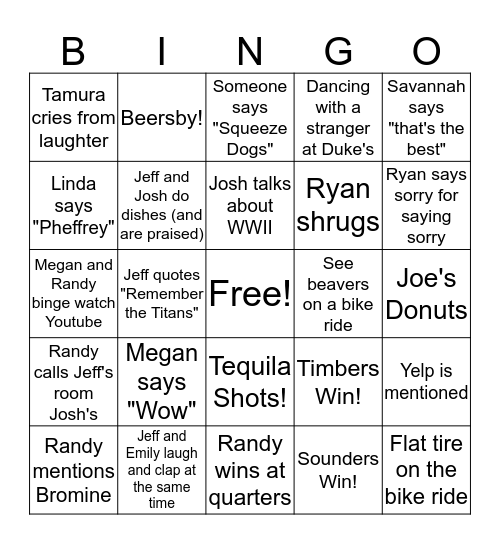 Memorial Day 2016!! Bingo Card