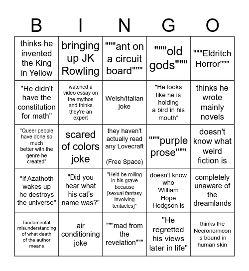 Discussing Lovecraft on the internet bingo Card