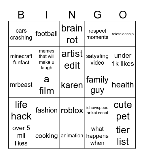 Untitled Bingo Card