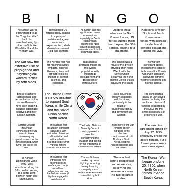 KOREAN WAR BINGO Card