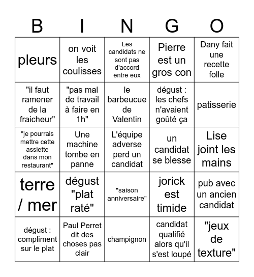 TOP CHEF 2024 Bingo Card