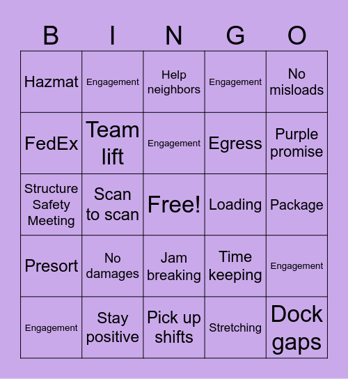 FedEx Bingo Card