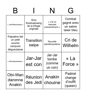 Star Wars 1 Bingo Card