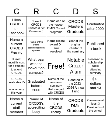 Space for Grace Bingo Card