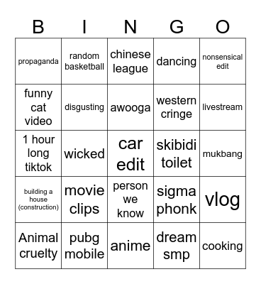 Douyin Bingo Card