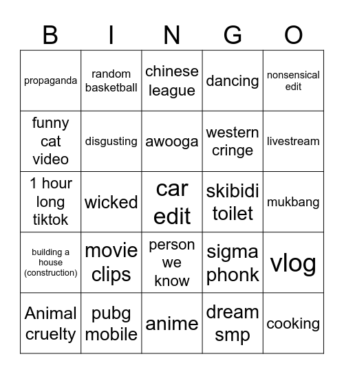 Douyin Bingo Card