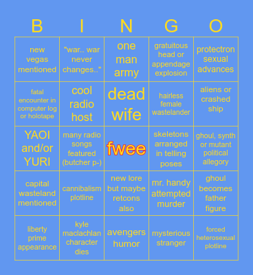 FALLOUT PRIME BINGO Card
