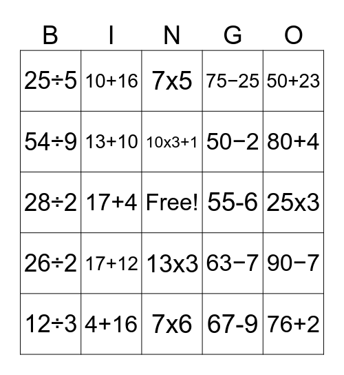 Operations Bingo Card