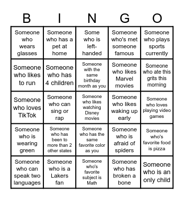 Human Bingo Card