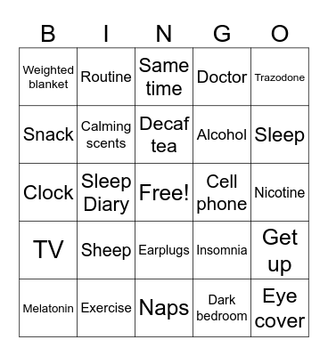 Insomnia Bingo Card