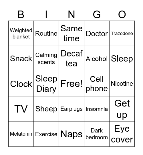 Insomnia Bingo Card