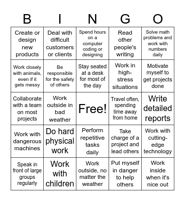 My Job Skills Bingo Card