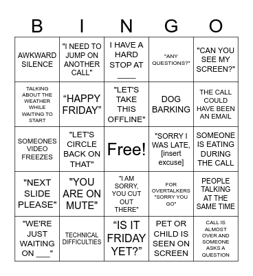 Conference Call Bingo Card