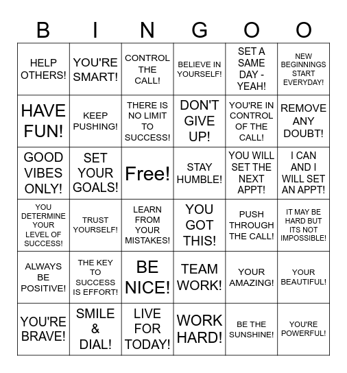 ITS GOING TO BE A GREAT DAY TODAY! Bingo Card