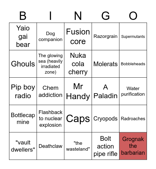 Fallout Bingo Card