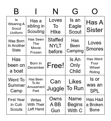 Scout "Get to know you" Bingo Card