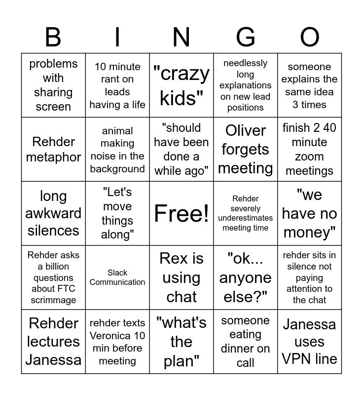 Lead Meetintg Bingo Card