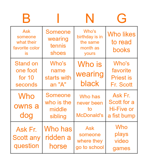 Fr.Scott's Bingo Game Bingo Card