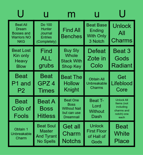 Hollwo Kwight Bingo Card