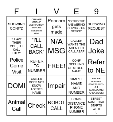 *CALL CENTRE BINGO!!* Bingo Card