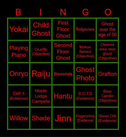 Phasmophobia Bingo Card