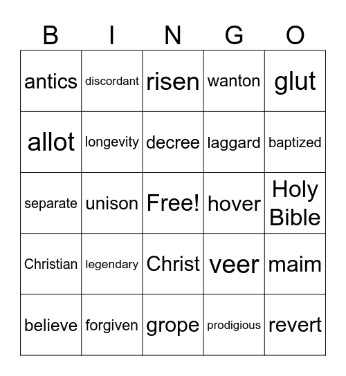 Vocab Bingo Card