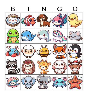 Cute Animal Bingo Card