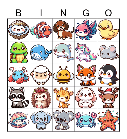 Cute Animal Bingo Card