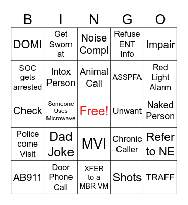 Call Taker Bingo Card