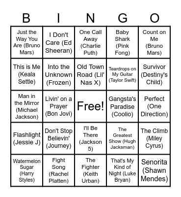 Pop club Bingo Card