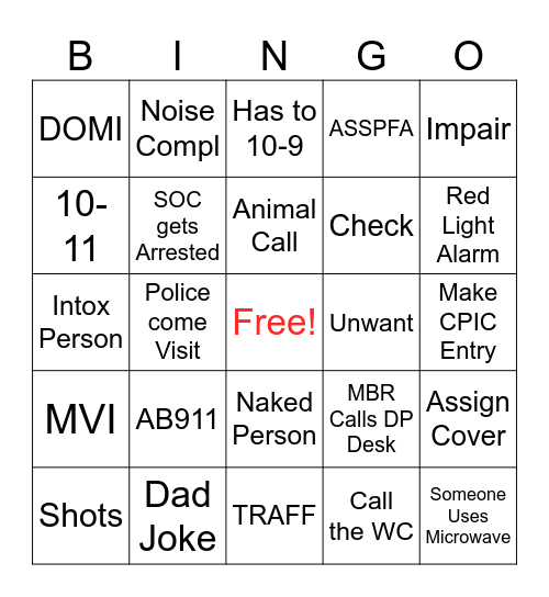 Dispatcher Bingo Card