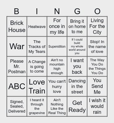 Motown Music Bingo Card