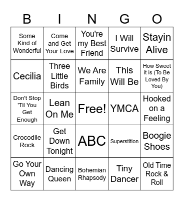 The Great 70s Music Bingo Card