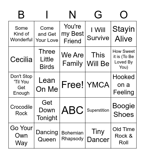 The Great 70s Music Bingo Card