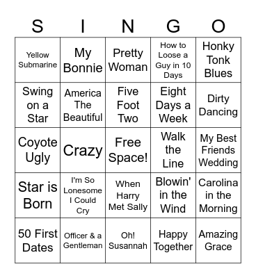 SINGO! Bingo Card