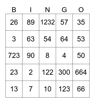 Number Bingo Card