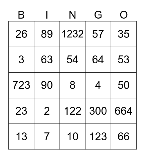 Number Bingo Card