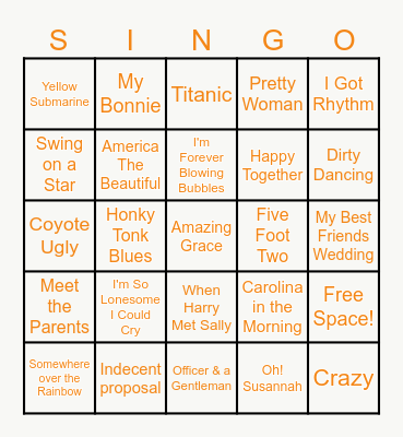 SINGO! Bingo Card