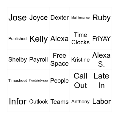 Member Scheduling Bing Bingo Card