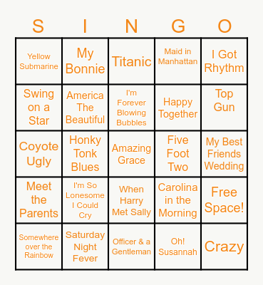 SINGO! Bingo Card