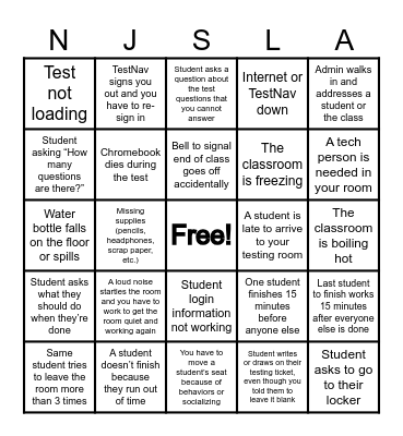 TEST PROCTOR BINGO Card