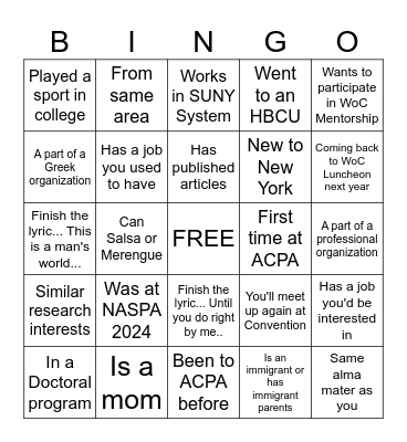 Women of Color BINGO Card