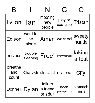 Anxiety Bingo Card