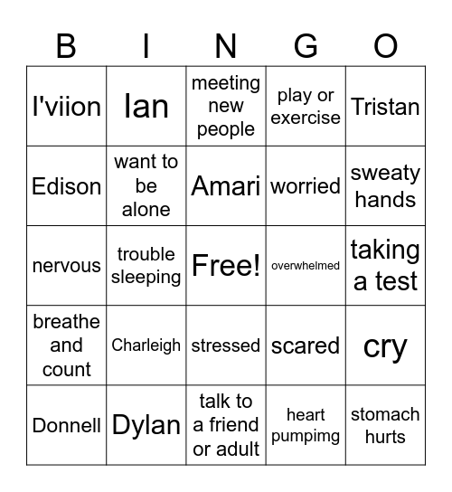 Anxiety Bingo Card