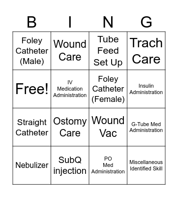 155 Skills Bingo Card