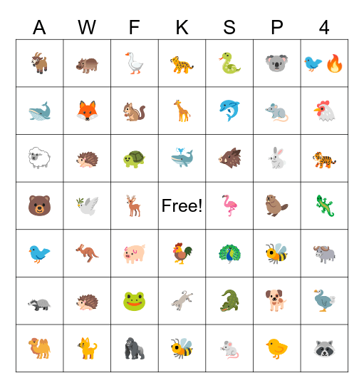 Animal World For Kids Bingo Card