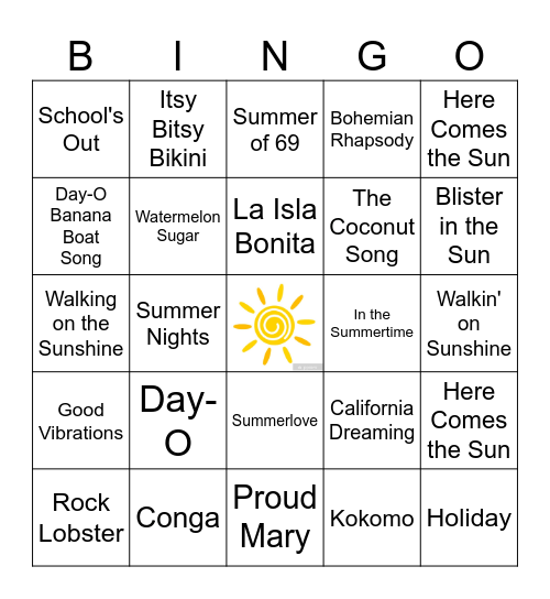 Summertime  Bingo Card